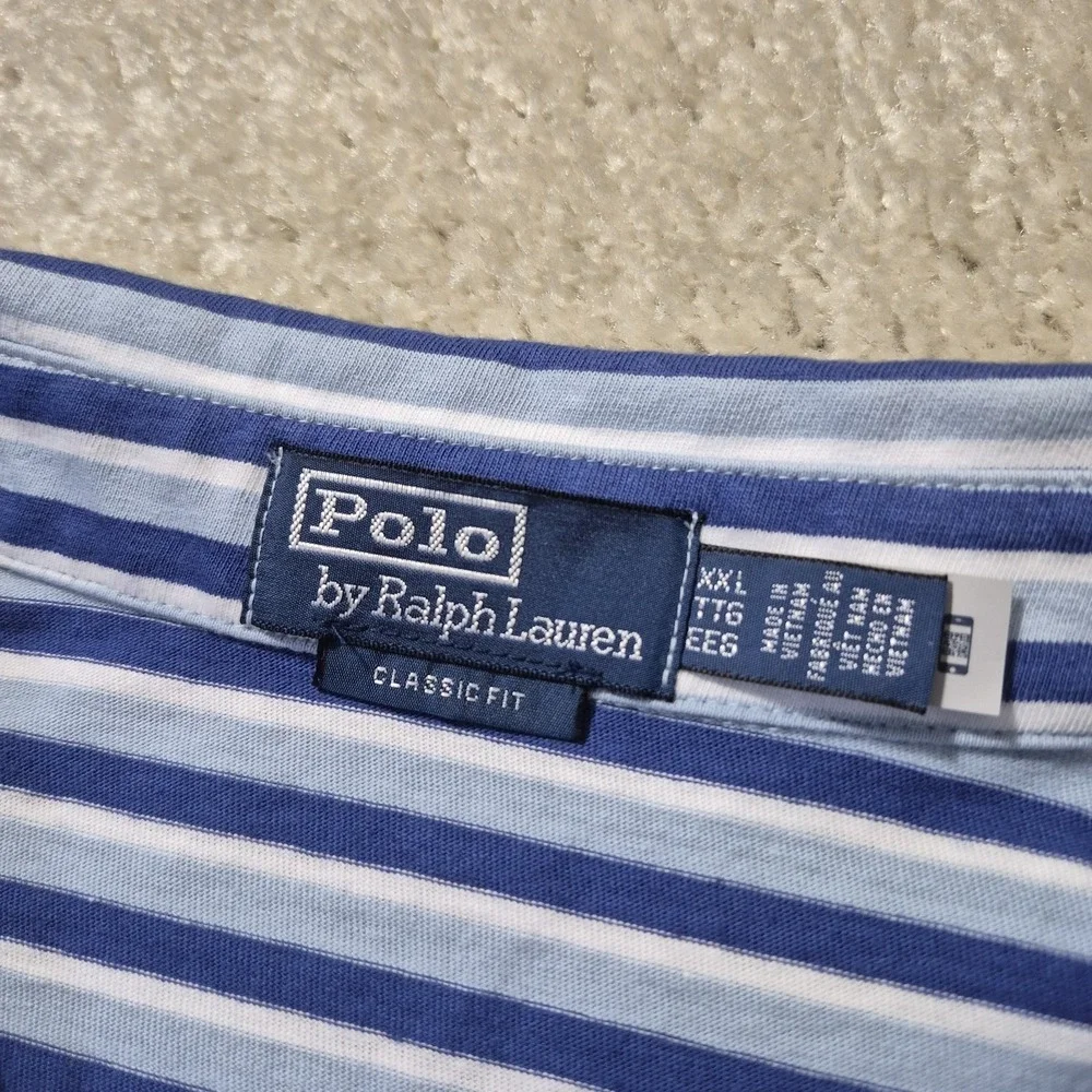 Polo Ralph Lauren Classic Fit Cotton Linen Polo Shirt Mens 2XL Blue Stripe New